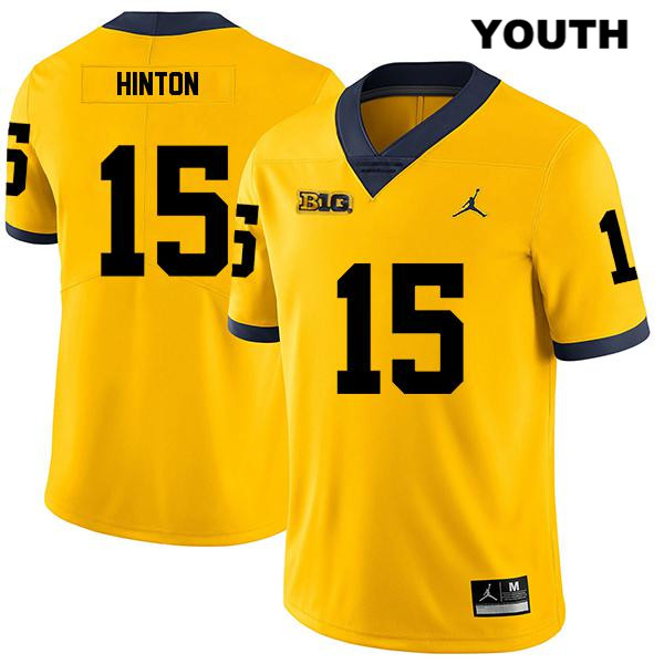 Youth NCAA Michigan Wolverines Christopher Hinton #15 Yellow Jordan Brand Authentic Stitched Legend Football College Jersey ZE25F44TO